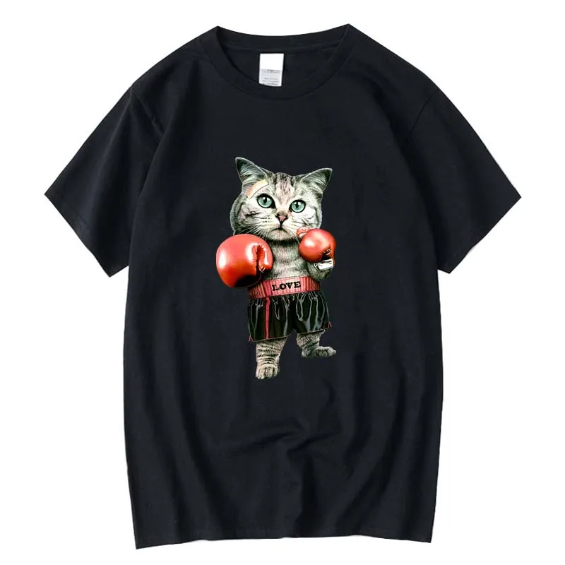 

Men's top quality 100%cotton short sleeve Boxing cat print men T shirt casual o-neck t shirt summer t-shirt male men tee shirts