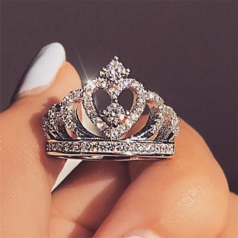 

Milangirl Luxury Crown Zirconia Zircon Ring Women's Wedding Party Crystal Ring Jewelry wedding rings for women