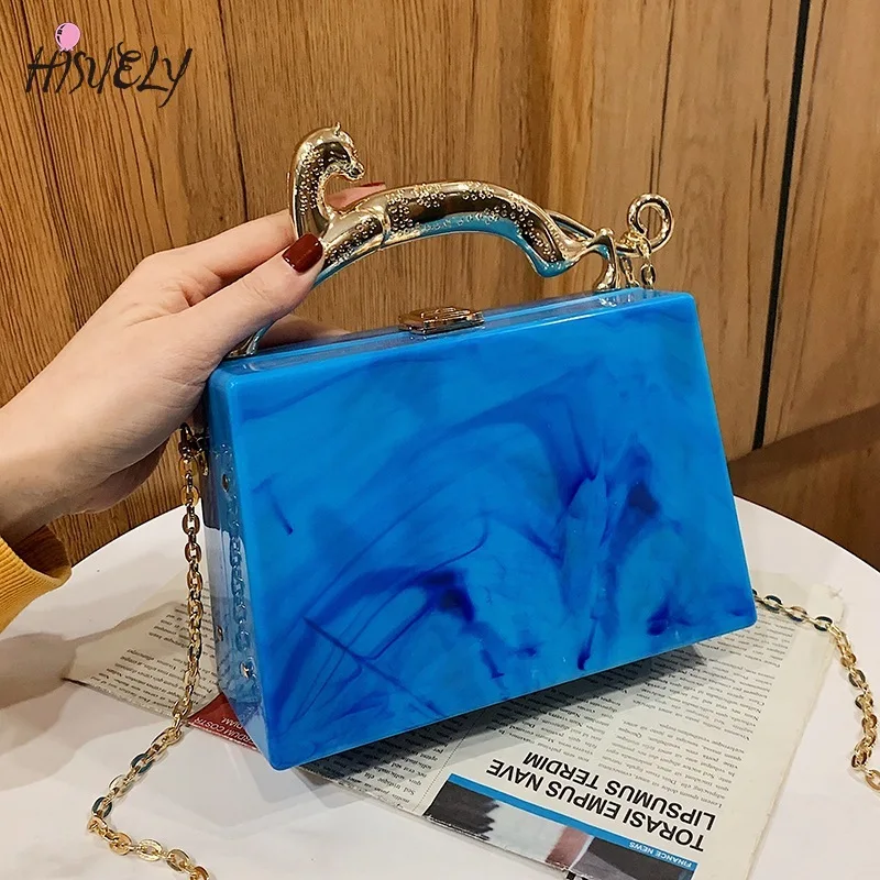

Luxury Acrylic Women Handbag with Metal Portable Designer Small Shoulder Bag Ins Chains Crossbody Bags Female Hot Evening Bag