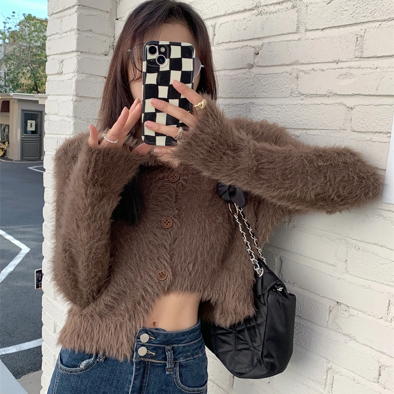 

Женские свитера в японском стиле каваи ольччан, винтажная сплошная шикарная свободная ленивая кофта, женская одежда в Корейском стиле Харадзюку для женщин