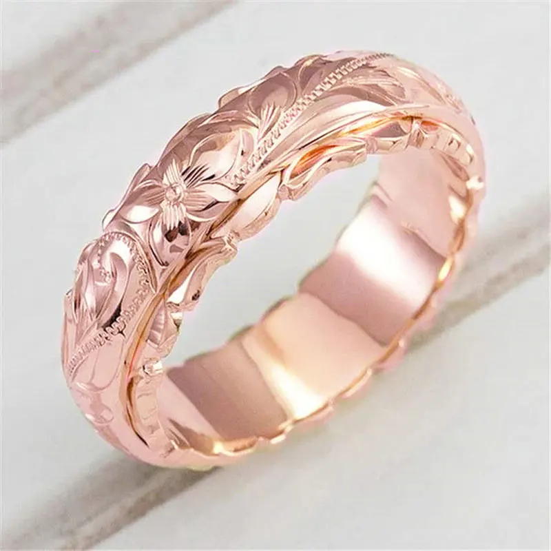 

Vintage Gold Wedding Rings For Women Creative Rose Flower Promise Rings Women's Simple Metal Female Engagement Jewelry Gifts