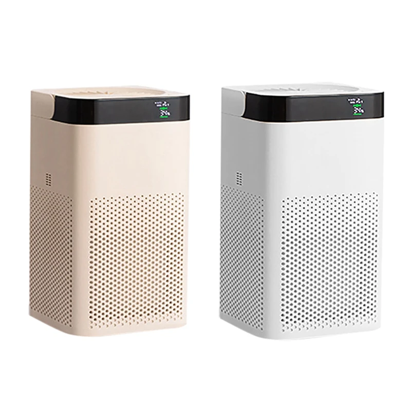 

2 Set Air Purifier With Hepa Filter Three-Speed Adjustable Automatic Mode Sleep Mode Desktop Purifier, Khaki & White