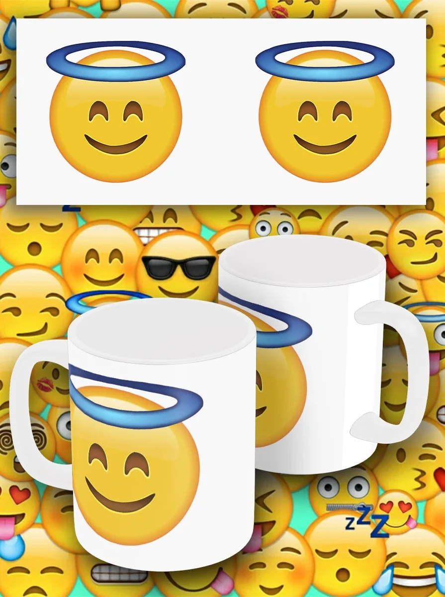 Кружка белая мемы эмодзи для воды чая кофе с принтом смайлик emoji ангел нимбом - 7472 |