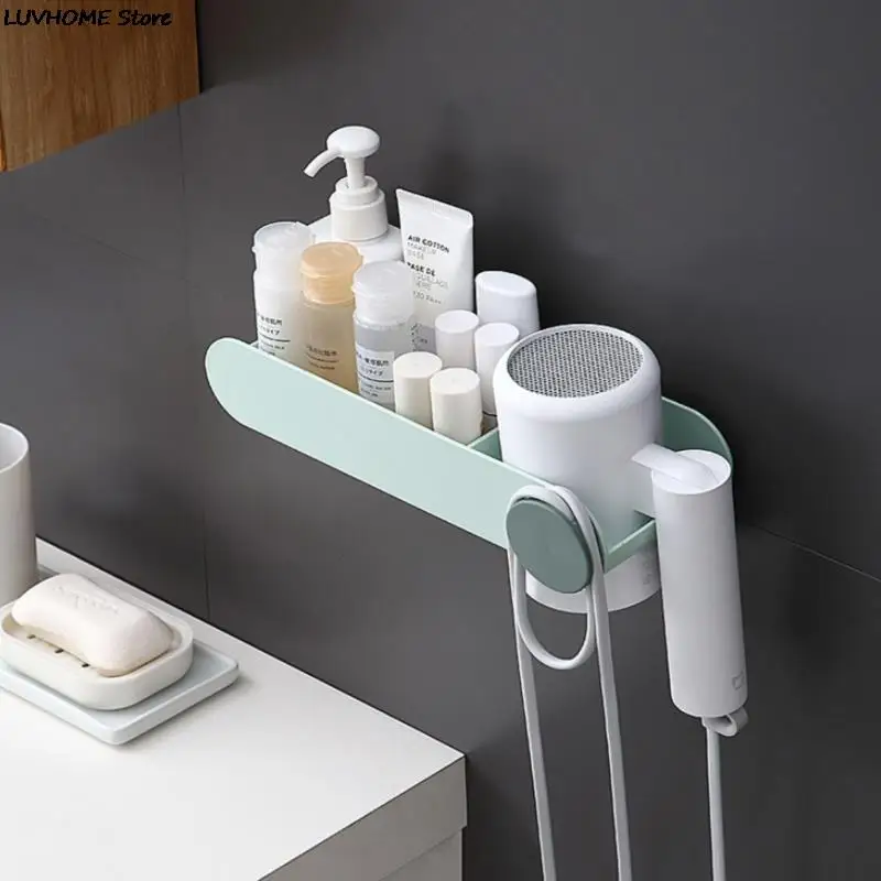 

Wall-Mounted Hair Dryer Storage Racks No Trace Sticker Creative Suction Cup Hair Dryer Fan Holder Hanger Comb Bathroom Organizer