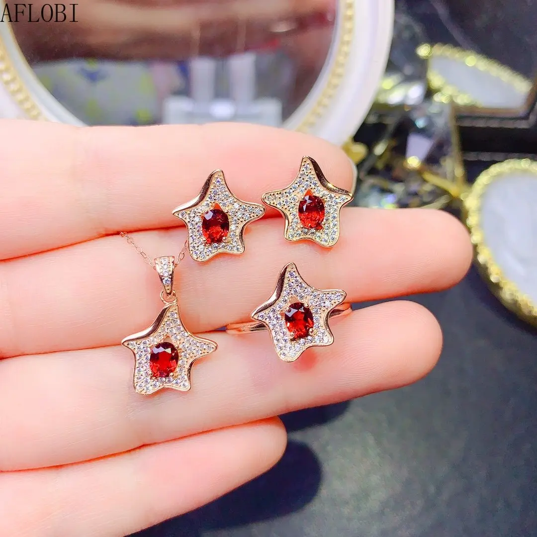 

Набор из натурального рубина, серьги, кольцо, подвеска, реальное искусственное серебро для женщин, Подарок на годовщину, 4*5 мм, драгоценный камень