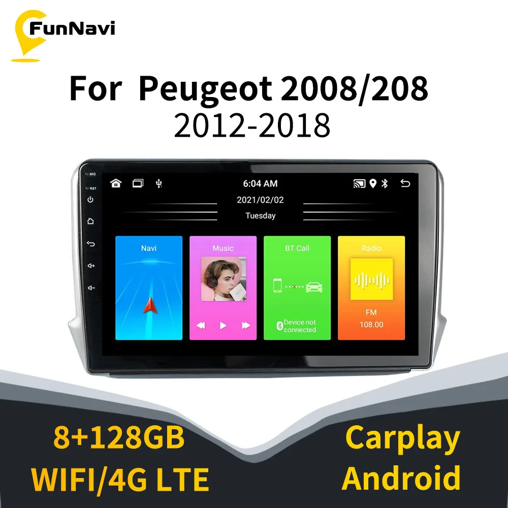 

Автомагнитола 2 Din, Android, для Peugeot 2008, 208, 2012-2018, 10,1 дюйма, стерео, мультимедийная навигация, головное устройство, Gps, автомобильный аудиоплеер