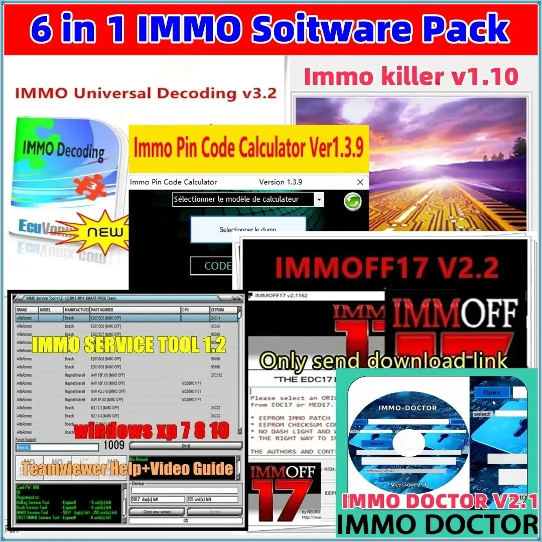 Фото Горячий набор программного обеспечения IMMOOFF + immoff17 + IMMOdoctor + сервисный инструмент ImmoKiller + ImmoKiller + калькулятор кодов IMMOPine + универсальный декодер IMMO №1