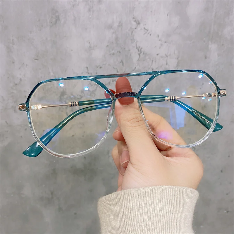 

TR90 Computer Glasses Frames Men Blue Light Blocking Eyeglasses for Women Unique Double Beam Myopia Frame Bluelight Lens