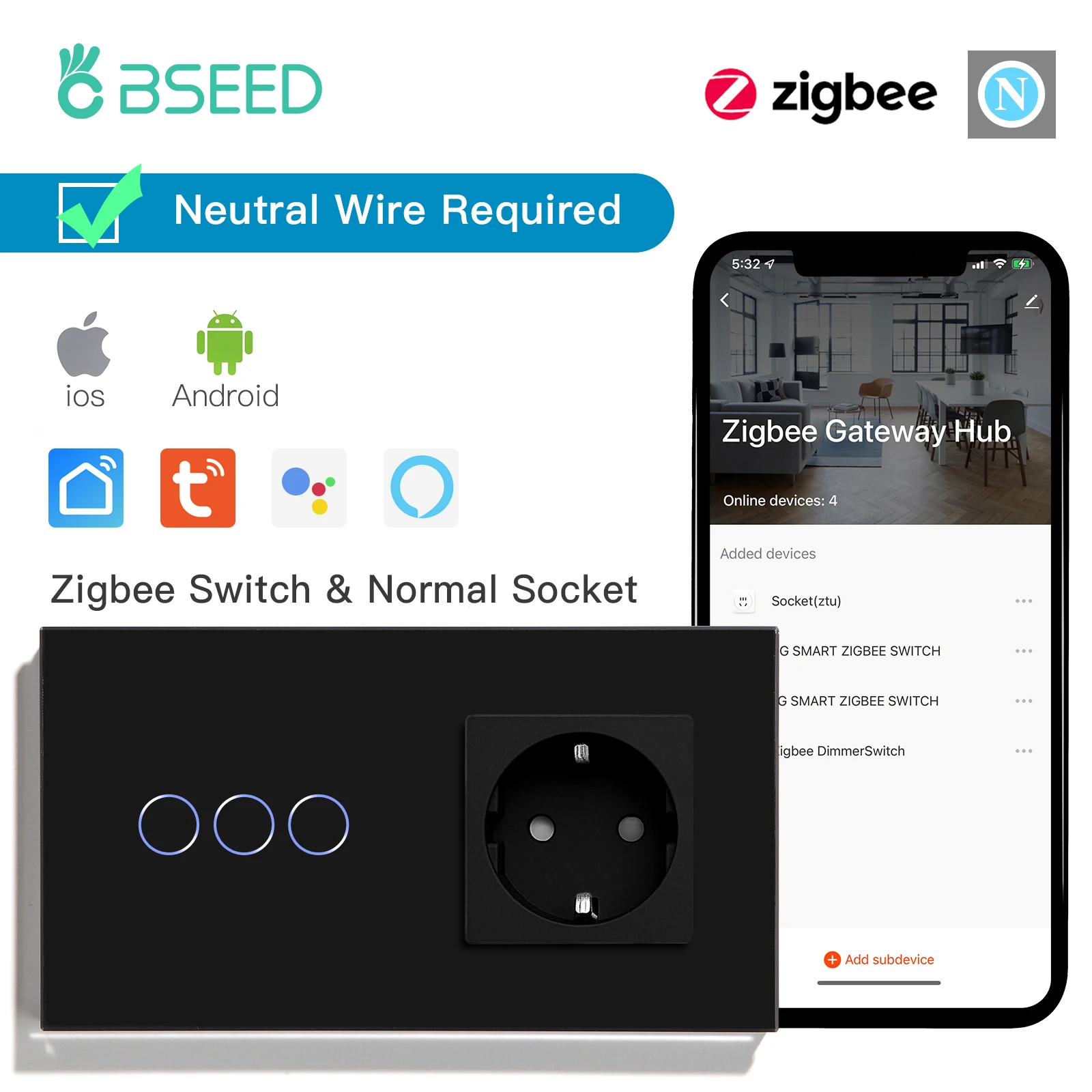 

Сенсорные выключатели BSEED ZigBee 1/2/3 клавиши USB