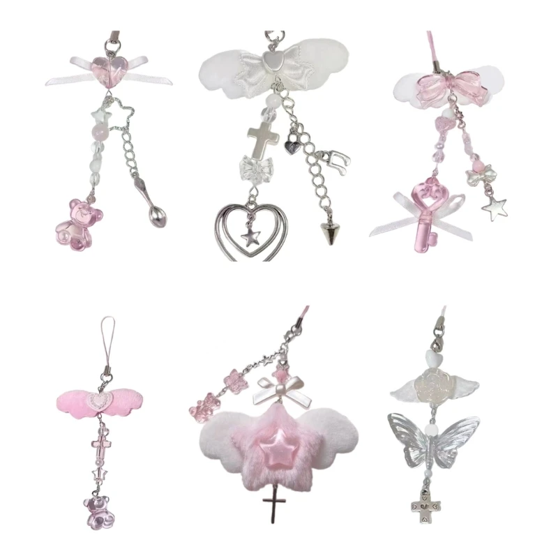 Брелок с бантом Крыло ангела из бисера Ремешок для телефона подвеской в ​​виде