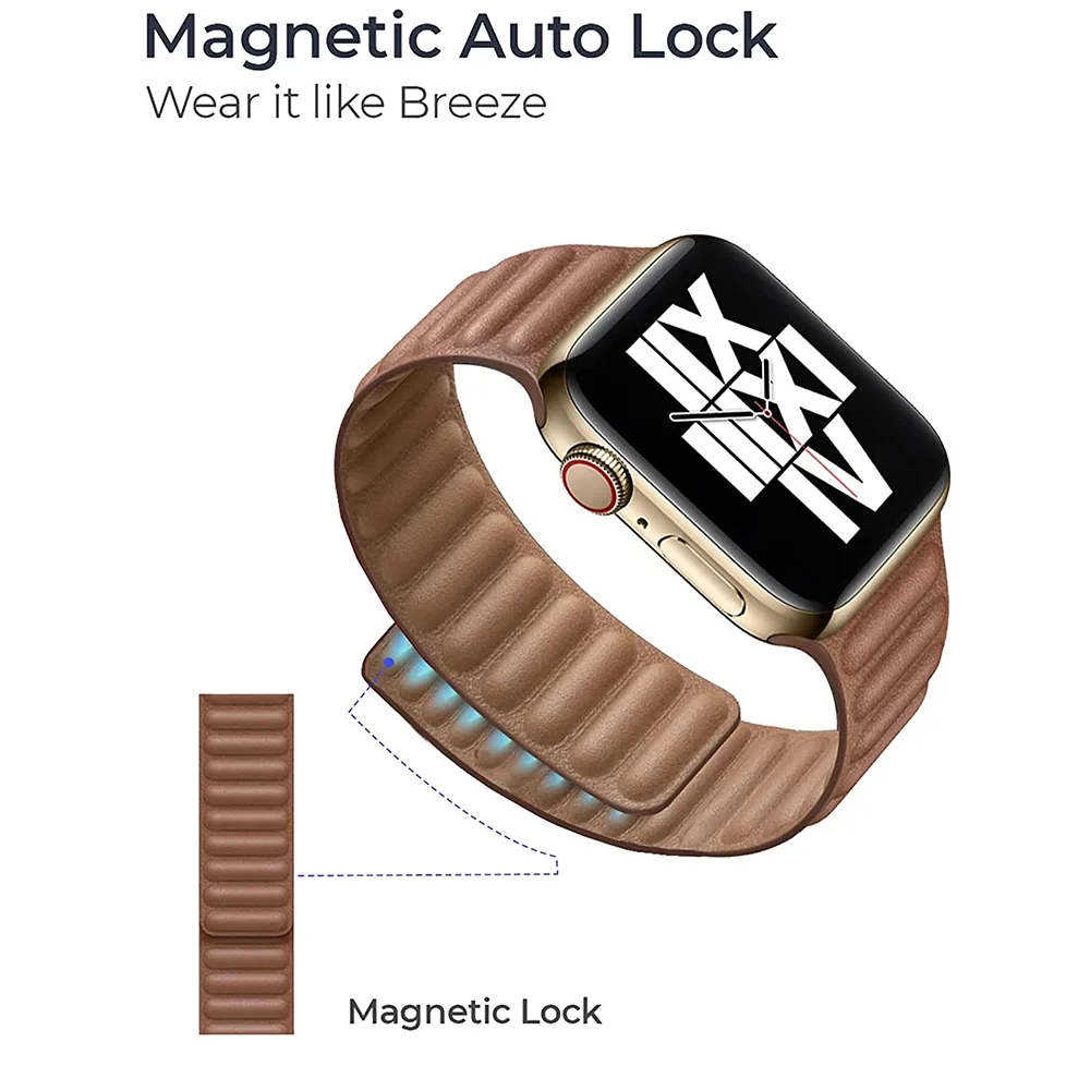 Leather Link For Apple Watch Band 45mm 41mm 44mm 40mm 49mm 38mm Magnetic Loop bracelet for iWatch Series 8 7 SE 6 5 Ultra Strap
