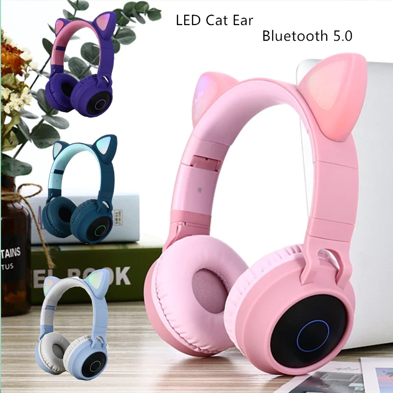 

New LED Cat Ear Noise Cancelling Headphones Bluetooth 5.0 Young People Kids Headset Support TF Card 3.5mm Plug With Mic Earphone