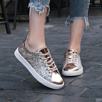 women lace up sneakers glitter autumn flat vulcanized ladies bling casual female fashion flat shoes sequins solid color sneakers