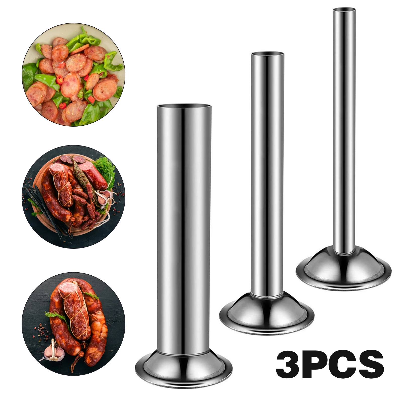 

3PCS Sausage Making Funnel Stuffer Filler Food Grade Stainless Steel Sausage Stuffer Filling Tubes Funnels Nozzles Spare Tube