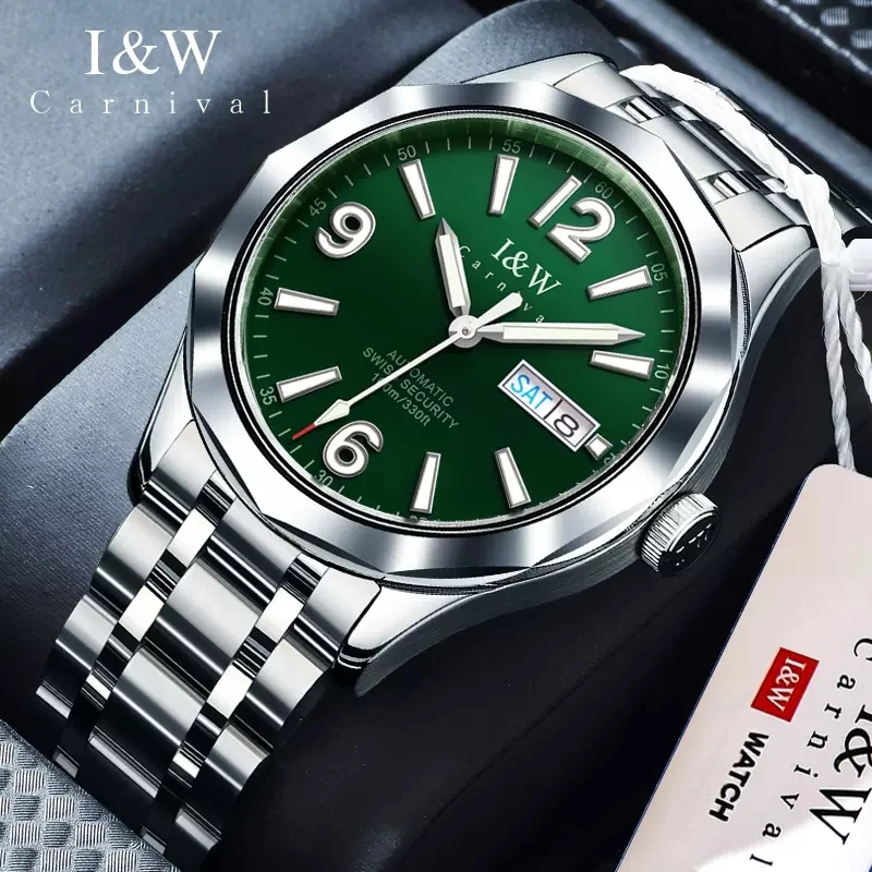 

Carnival Brand IW Luxury NH36A Automatic Watch for Men Stainless Steel 100M Waterproof Luminous Sapphire Mechanical Watches Men