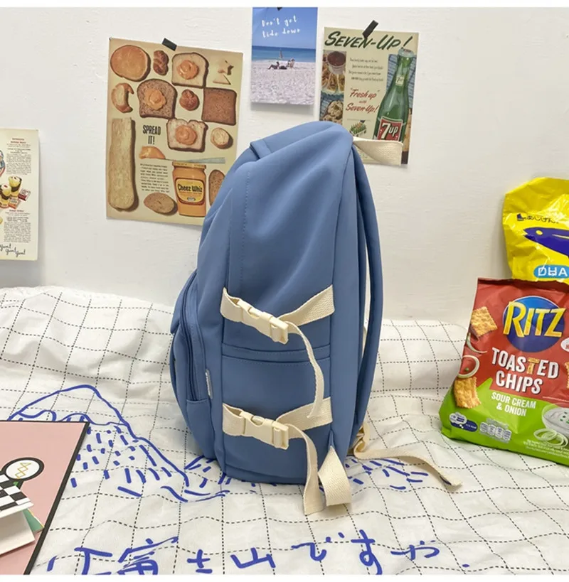 Schoolbag Korean Casual Female Junior High School Students Solid Colour Primary Colour Schoolbag Large Capacity College Students