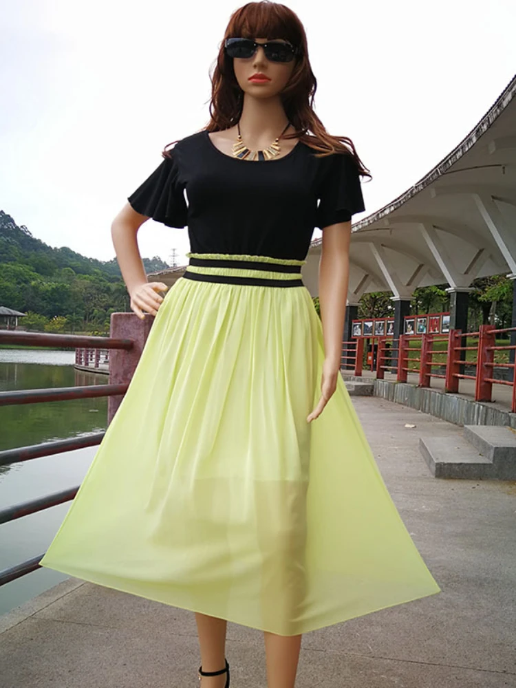 

New Spring and Summer Women's Office Casual High Waist Ruffle Round Neck Dresses Women White Red Dress Plus Size Sexy Robe Y2k