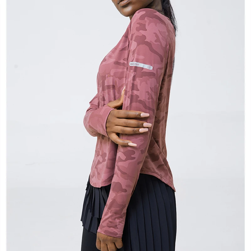 Women Running T Shirts Mesh Camouflage Sport Long Sleeves Golf Tennis Slim Shirt Gym Fitness Training Tees Yoga Jogging Tops