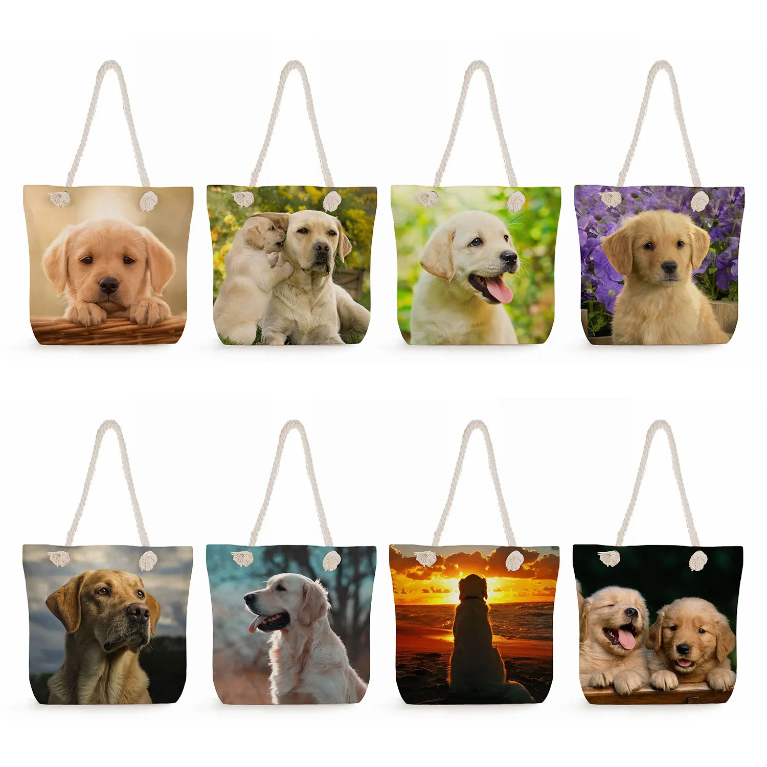 

Foldable Casual Women Shopping Totes Cute Dog Graphic Outdoor Travel Beach Bags Labrador Retriever Print Handbags High Capacity