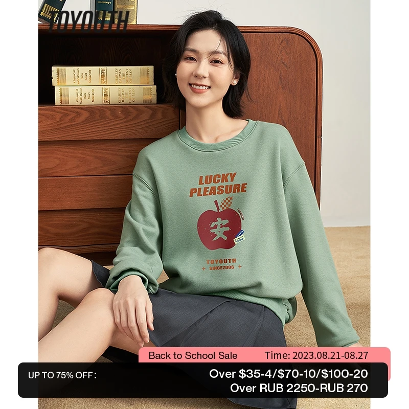 

Toyouth Women Fleece Sweatshirt 2022 Winter Long Sleeve O Neck Hoodie Graphic Letter Print Multicolor Holiday Casual Pullover