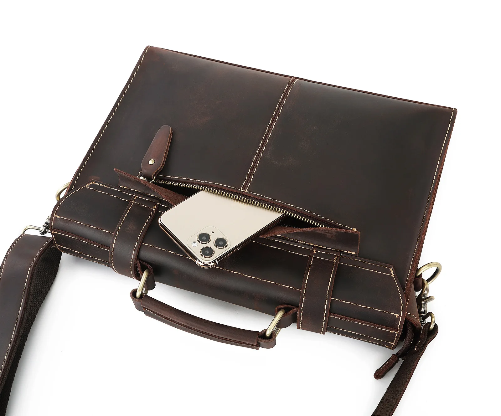 Royal Bagger Briefcase for Men Crazy Horse Leather Messenger Bags Genuine Cowhide Business 13