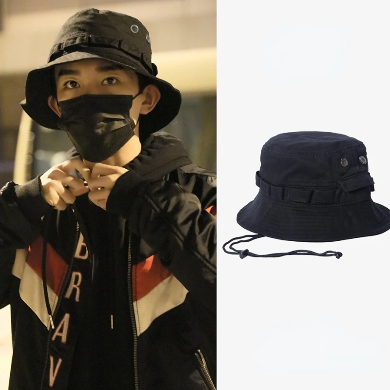 

INS Drawstring Big Eaves Fisherman Hat Women Spring Summer Sun Protection Outdoor Mountain Western Cowboy Basin Bucket Hat