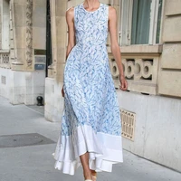 spring and summer 2022 new fashion printed sleeveless round neck color matching dress for women