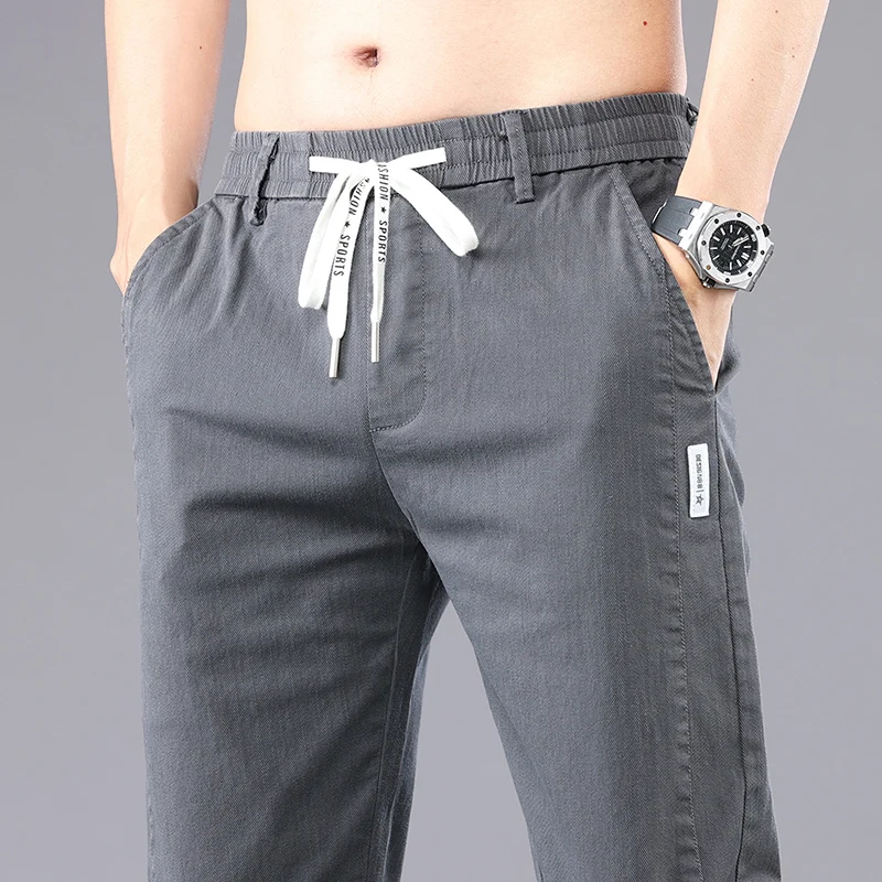Брюки мужские с эластичным поясом хлопок повседневные однотонные Классические