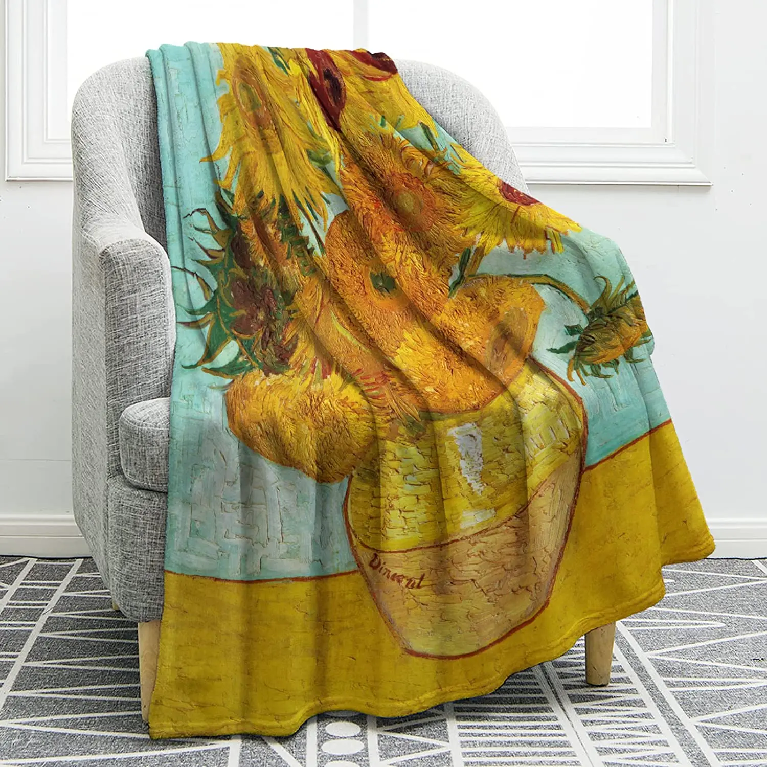 

Blanket Vase with Twelve Sunflowers by Vincent Van Gogh Gifts for Home Room Decor Soft Cozy Lightweight Floral Throw Blankets