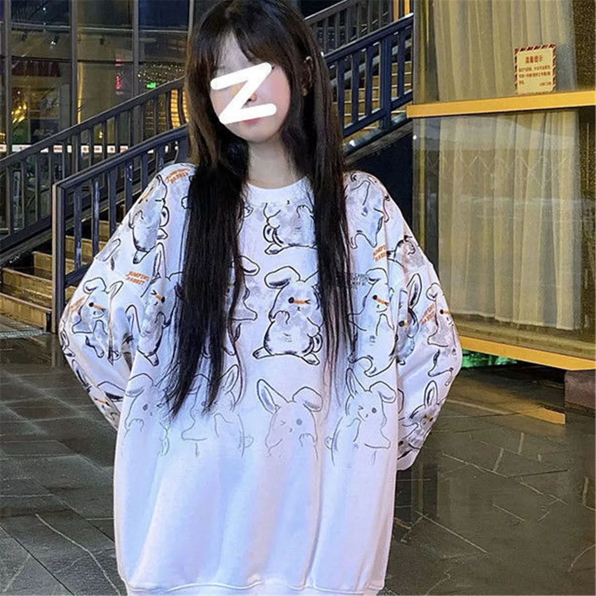 

Cute Rabbit Hoodie Autumn Fashion Sweatshirt Women Korean Long Sleeve Kawaii Tops Vintage Oversize Japan Loose INS Hoodie Girl
