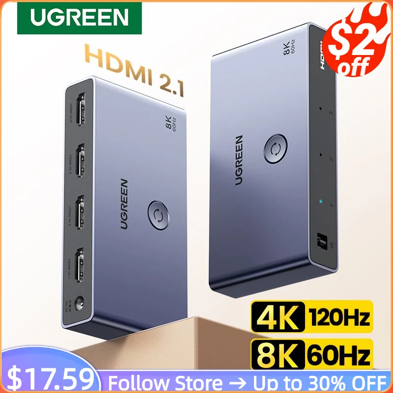 UGREEN HDMI 2,1 2,0 8K переключатель 3 в 1 выход с пультом дистанционного управления 8K @ 60Hz, 4K @ 120Hz конвертер сплиттер переключатель для Xbox PS5 мониторов