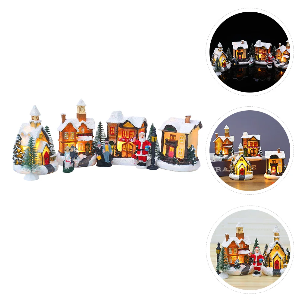 

Рождественский домик из полимерной глины, украшение для рабочего стола, светящийся домик без батареи, 1 набор