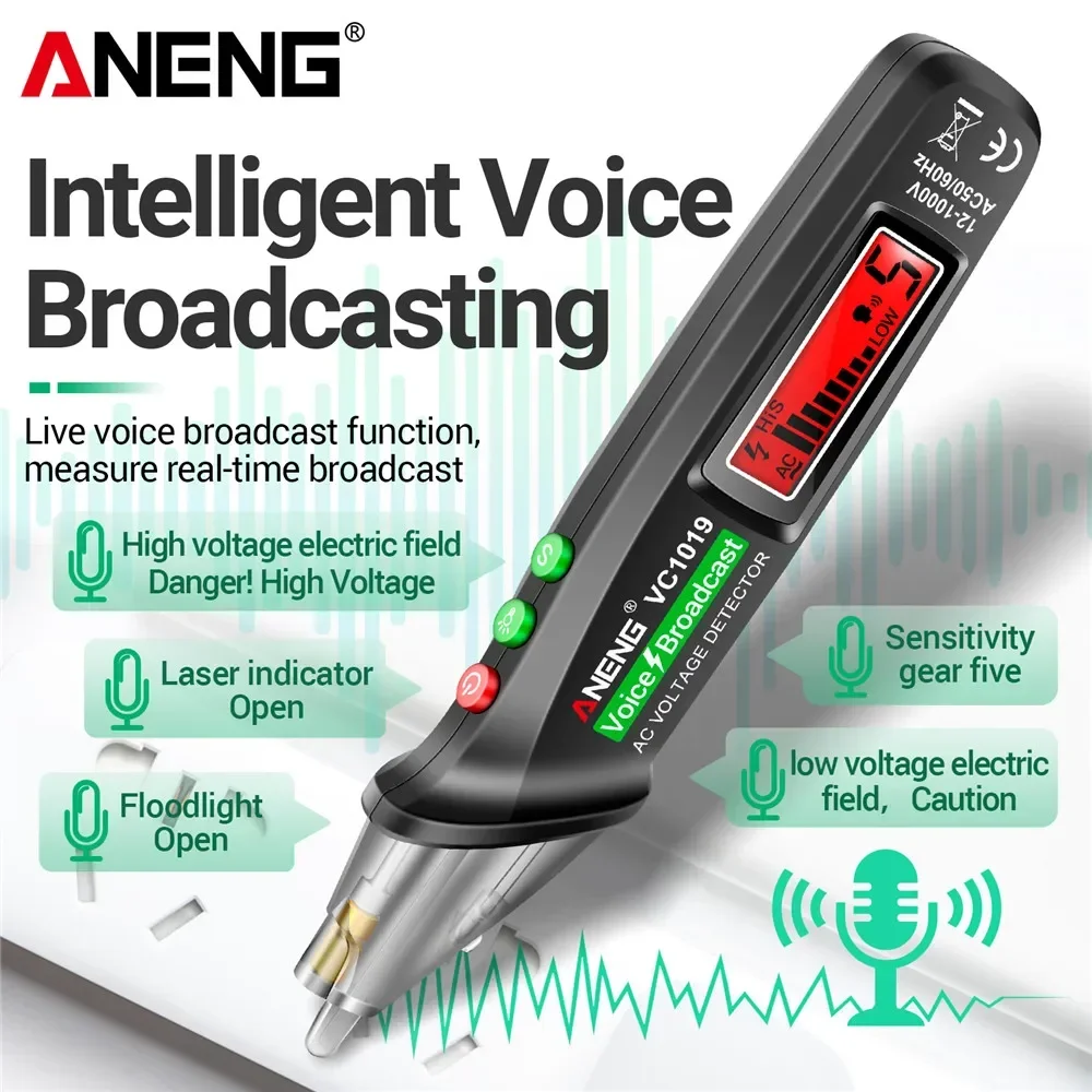 Фото Тестер-ручка ANENG VC1019 с голосовым оповещением и лазерным указателем, детектор утечек фазы AC27, цифровой измеритель напряжения AC28 с ЖК-дисплеем, тестеры для домашнего использования №4