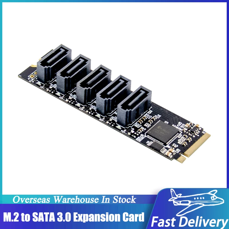 

M.2 to SATA 3.0 Expansion Card 6Gbps M.2 to SATA 3.0 Adapter Card Converter Card with 5 SATA3.0 Ports JMB585 Chipset Riser Card
