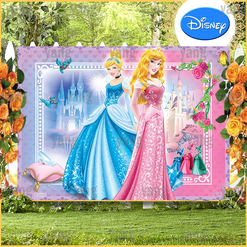 Magic Disney Glitter Cinderella Sleeping Beauty Dreamy Blue Background Free Customize Princess Girl Baby Birthday Party Backdrop