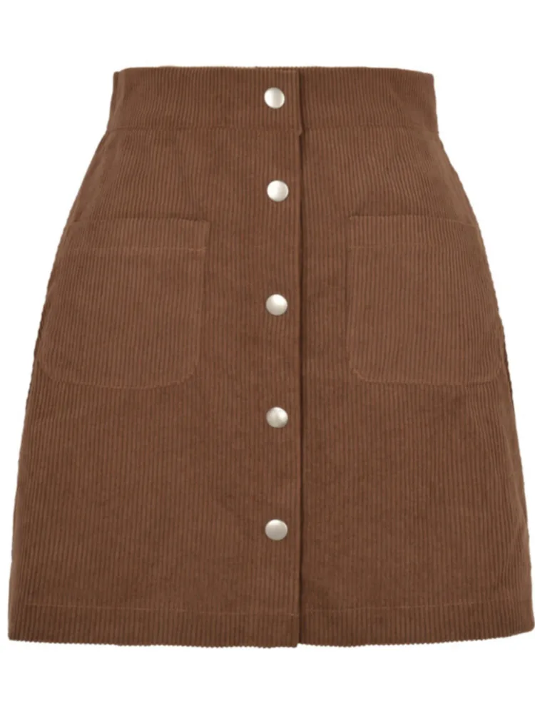 

2022 New Autumn Winter Single-Breasted Corduroy Short Skirt Women Fashion Slim Solid Color High Waist Elegant Office Lady Skirts