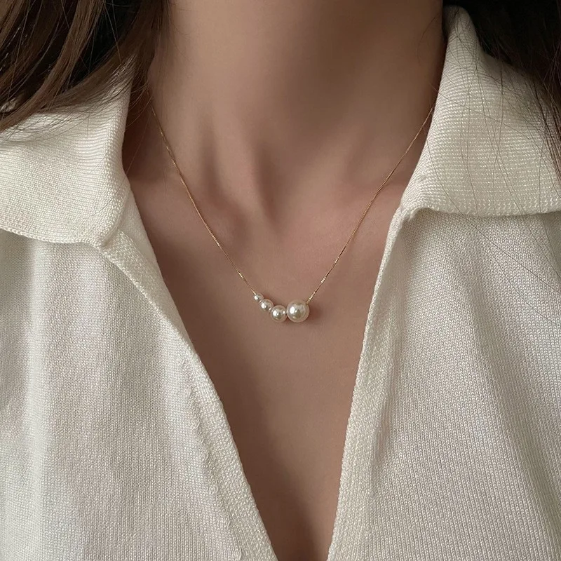 

MODOMA Simple Chains Pearl Necklace For Women 2022 Korean Fashion Aesthetic Pendants Luxury 925 Silver Necklace Female Jewelry