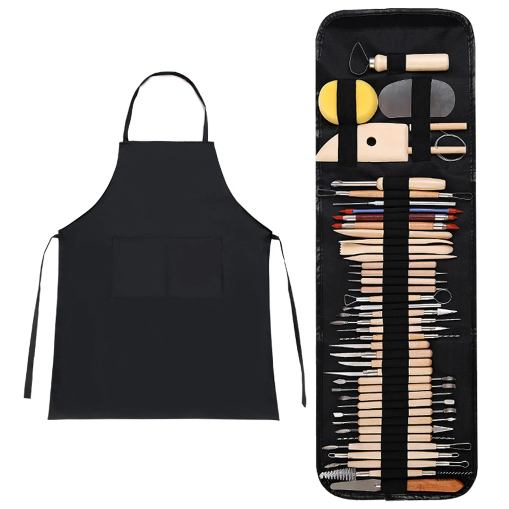 

43-Piece Pottery Tools Multi-Purpose with Apron Carving Knives Clay Sculpture Tools DIY Set