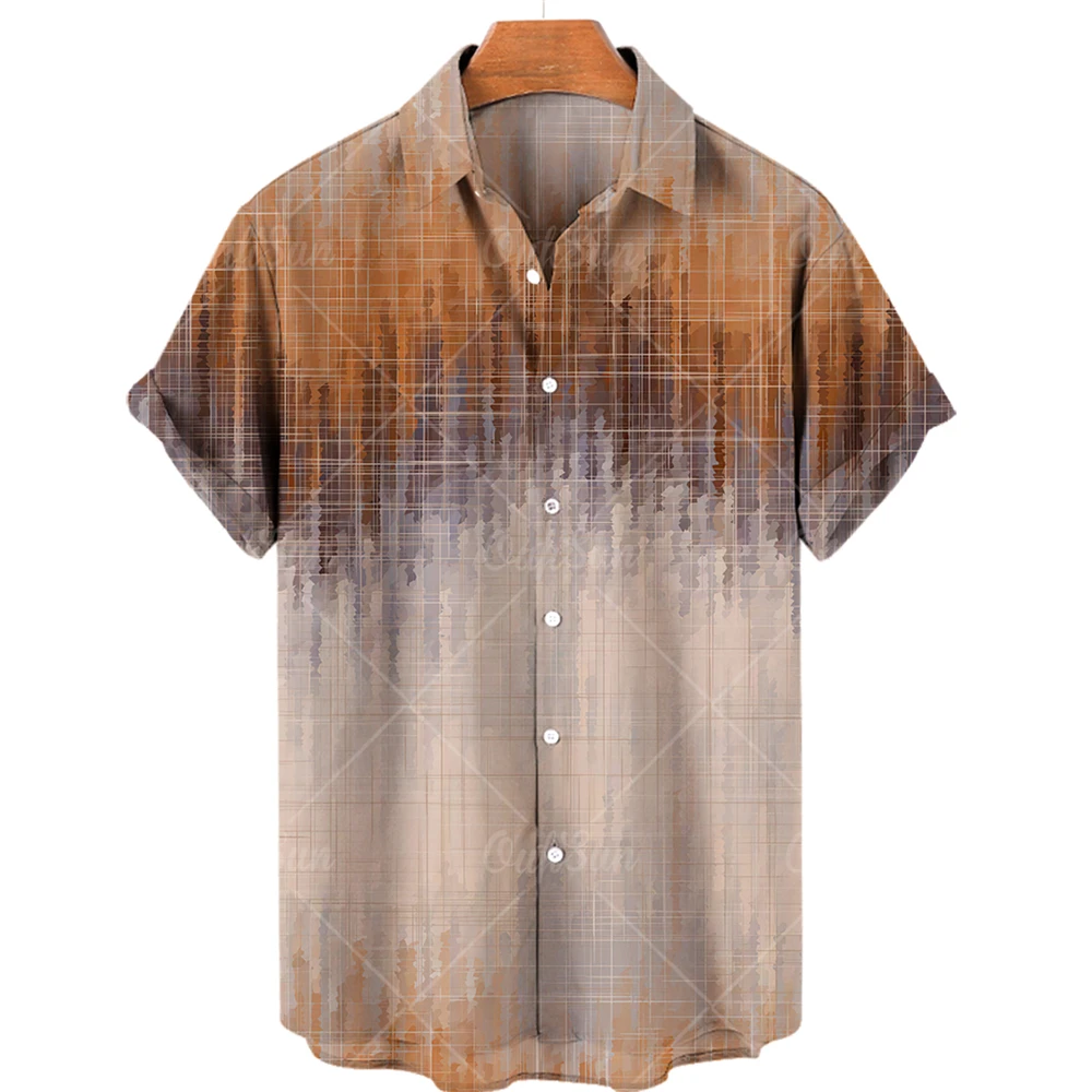 

Гавайская рубашка для мужчин, однобортная свободная футболка с градиентным 3d принтом, с лацканами, большие размеры