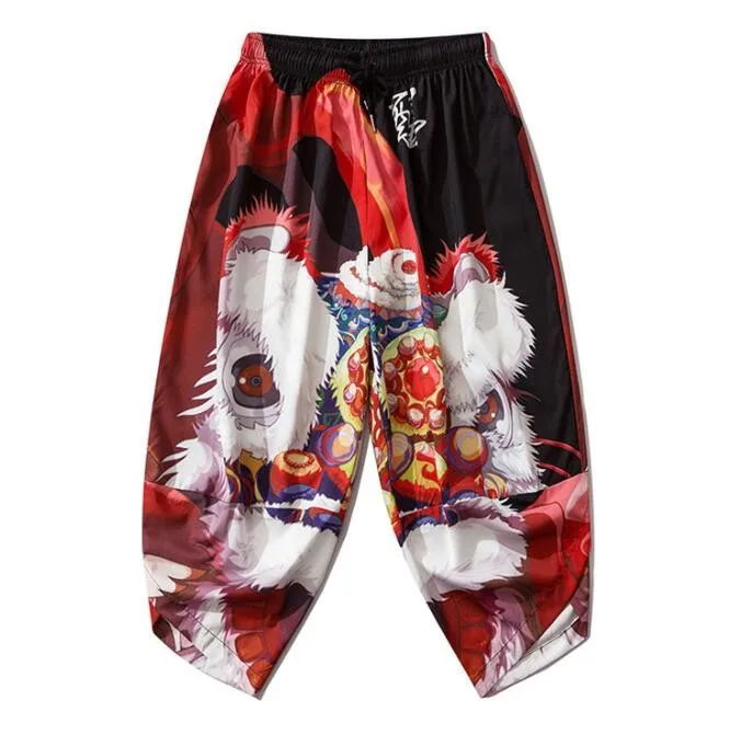 Couple Print Sleep Bottoms Casual Cropped Trousers Elastic Waist Home Pajamas Pant Lingerie Rayon Chinese Shorts 3XL