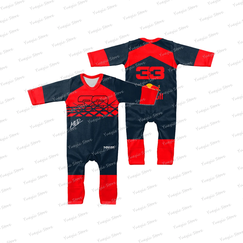 

Newborn 2023 F1 New Red Racing No. 33 Jumpsuit Indoor Outdoor Bull Boy Baby Girl Crawling Suit 3M~4T Fashion Suit Kids Clothing