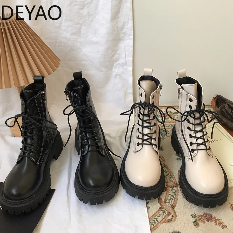 

Women Ankle Boots Thick Bottom Platform Woman Shoes Lace Up Fashion Female Short Boot Autumn Non Slip Ladies Footwear 2022 New