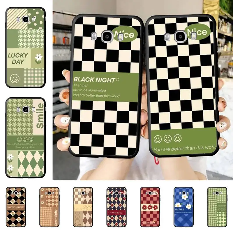 

Fashion INS Checkerboard Flower Phone Case for Samsung J 2 3 4 5 6 7 8 prime plus 2018 2017 2016 core