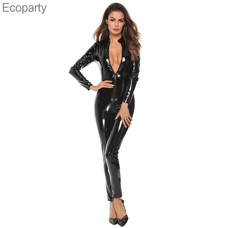 

Sexy Women Faux Leather wetlook Jumpsuit Catsuit PVC Latex Bodysuit bodystocking Erotic costumes role play Couples sensual 40