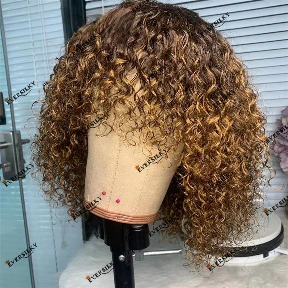 Natural Curly Fringe Style Human Hair 360 Lace Front Wig for Black Women Brown Blonde Ombre Remy Brazilian Hair 180 Density Wig