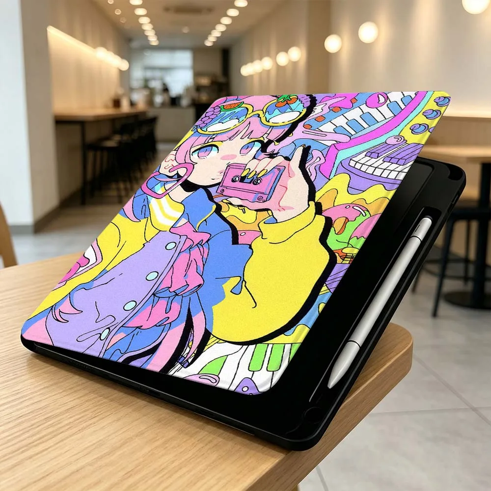 Фото Чехол с аниме-девушкой для Samsung Galaxy Tab A7 A8 A9 A11 S6 S7 S8 S9 S10 S11 FE Plus 360 °   Чехол для планшета с поворотным слотом для ручки №4