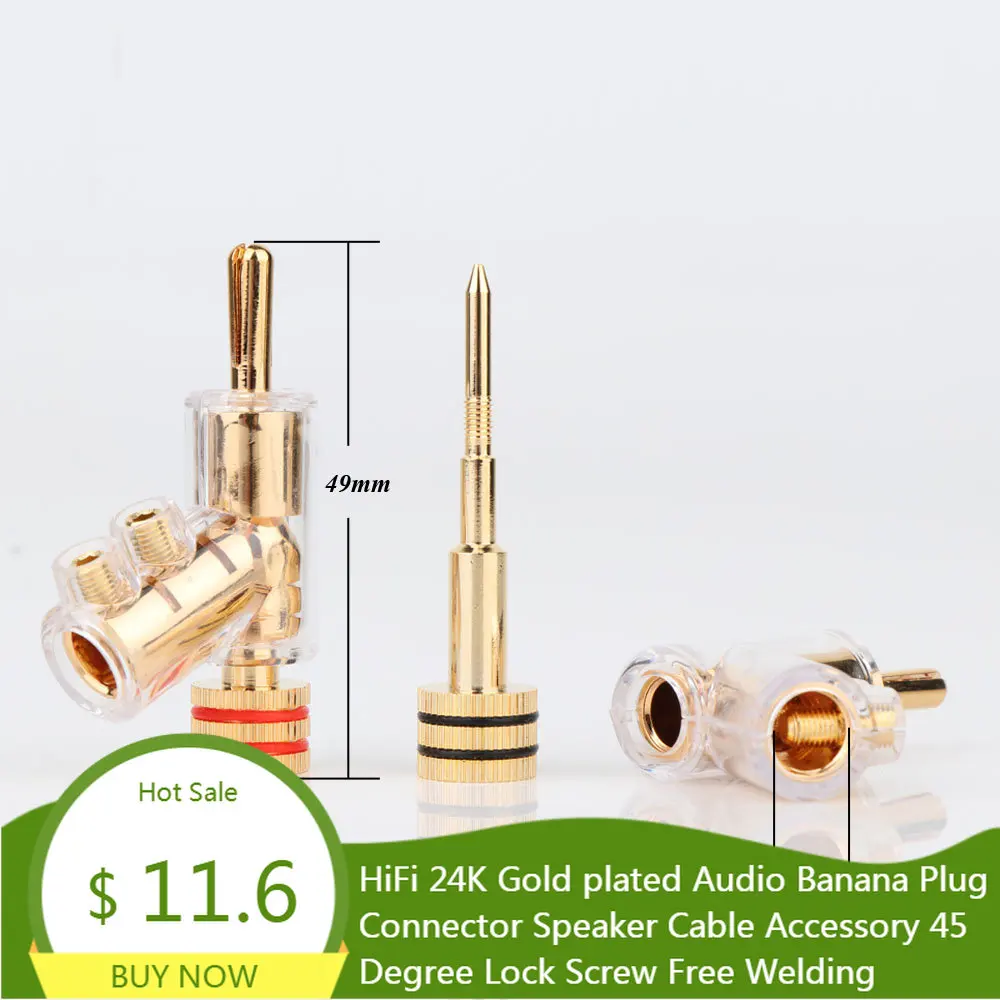 

BA1403G HiFi 24K Gold Plated Audio Banana Plug Connector Speaker Cable Accessory 45 Degree Lock Screw Free Welding