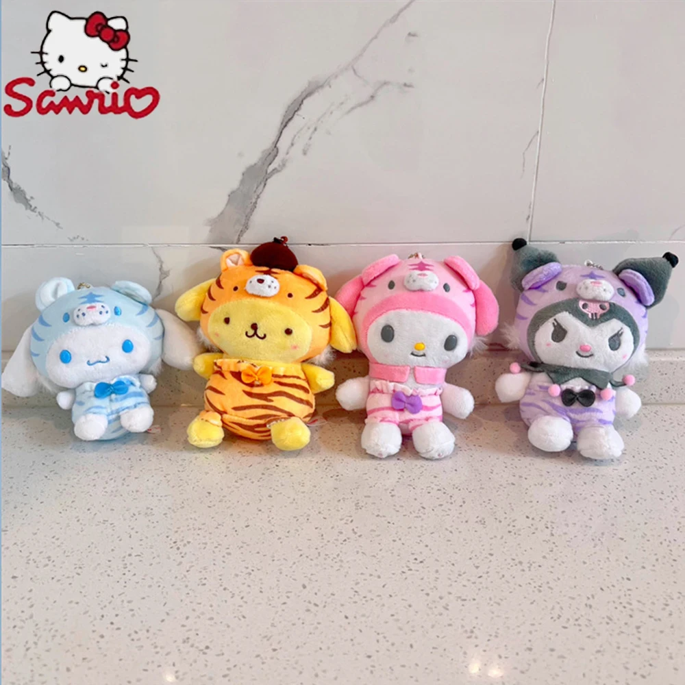 

Hello Kitty 15Cm Keychain Sanrio Kuromi Cinnamoroll Cross Dressing Tiger Plush Doll Kawaii Melody Anime Cartoon Plushie Toy Gift