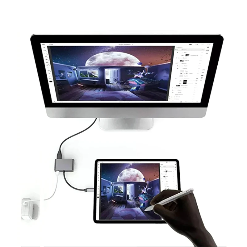 

4 в 1, адаптер типа C, 4K, VGA, USB, аудио, видео, HDMI-совместим с фотографиями, аксессуары для планшетов, ноутбуков