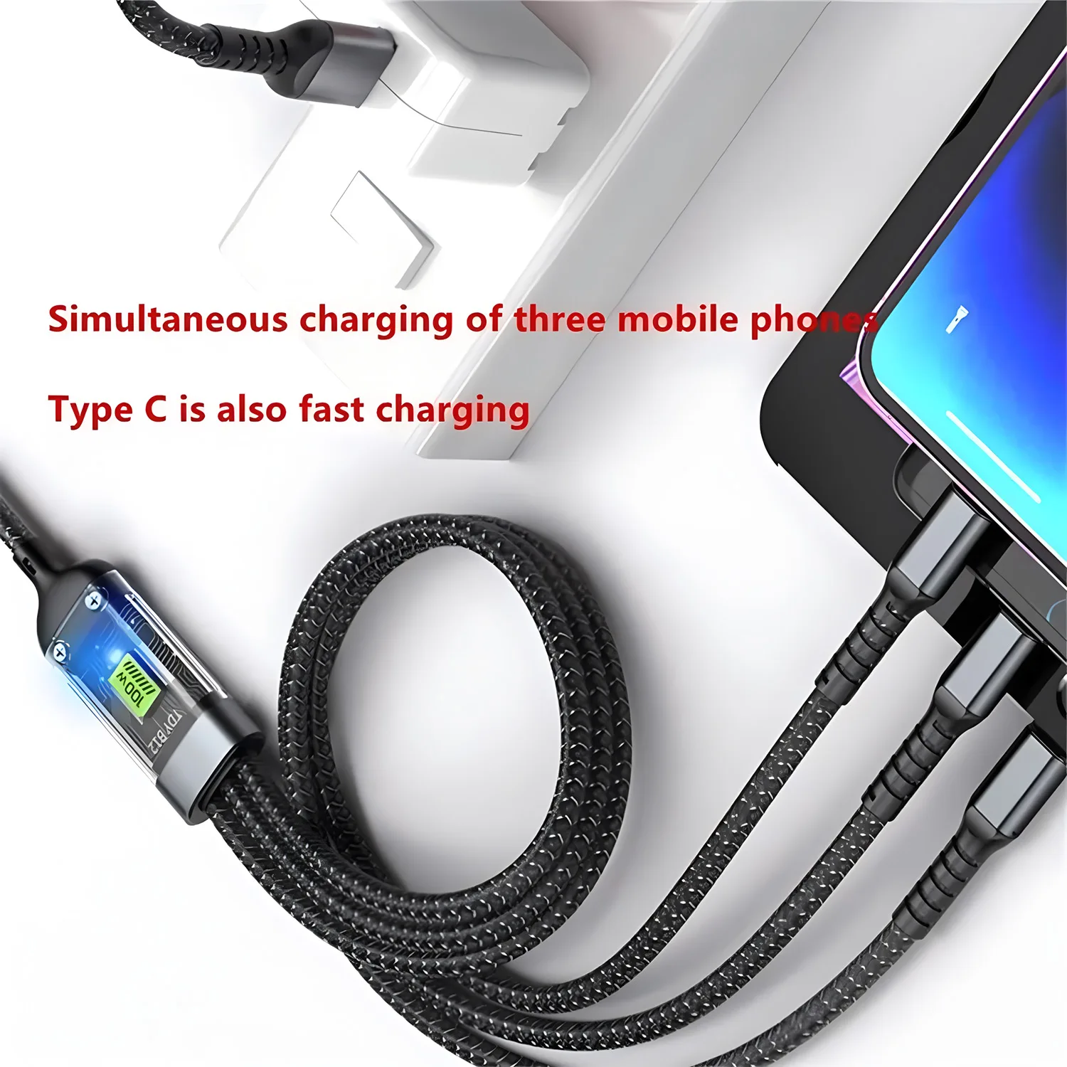 Фото Кабель USB A 3 в 1, 100 Вт, для быстрой зарядки, Micro USB, кабель для передачи данных, зарядное устройство для телефона, кабель для быстрой зарядки для iPhone, Samsung, Xiaomi, Huawei №5